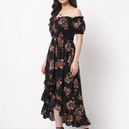 Black Floral Off-Shoulder Maxi Dress