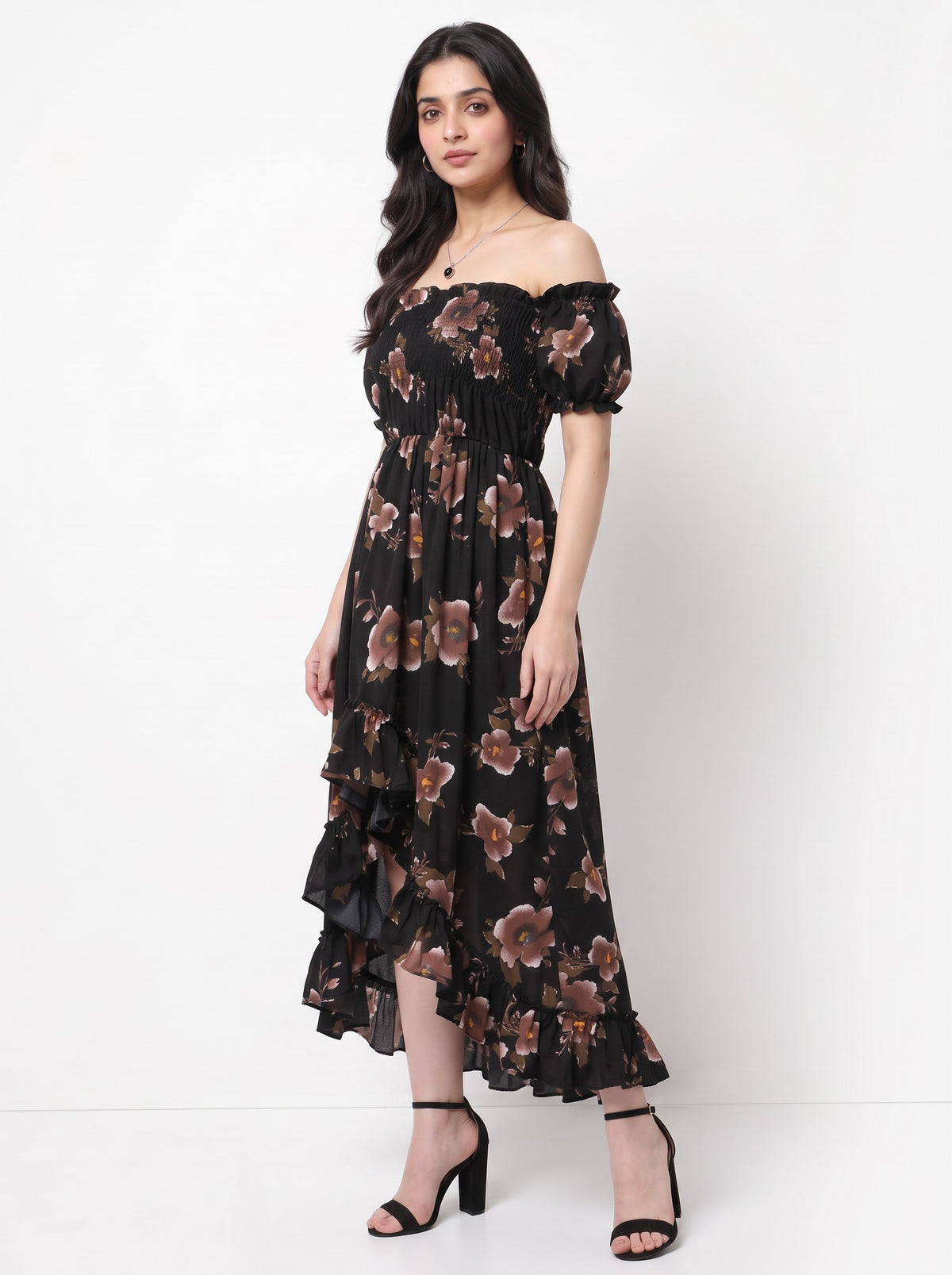 Black Floral Off-Shoulder Maxi Dress