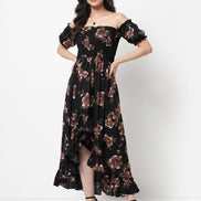 Black Floral Off-Shoulder Maxi Dress