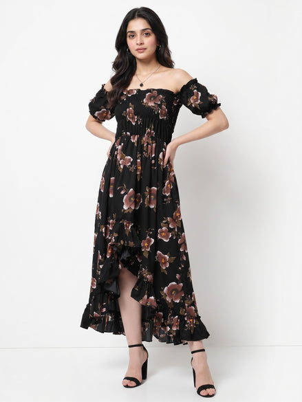 Black Floral Off-Shoulder Maxi Dress