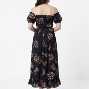 Black Floral Off-Shoulder Maxi Dress