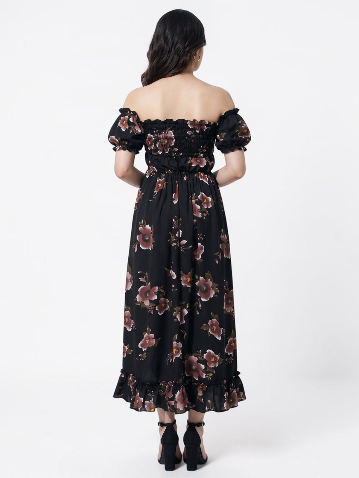 Black Floral Off-Shoulder Maxi Dress