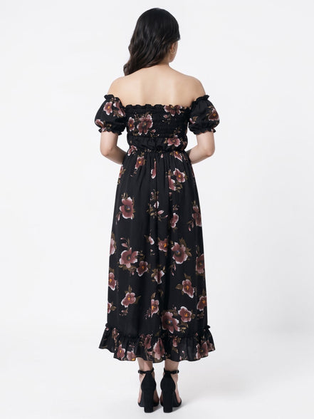 Black Floral Off-Shoulder Maxi Dress