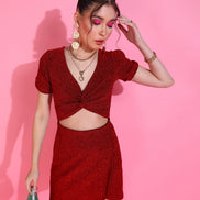 Red V-Neck Waist Cut Out Sheath Dress