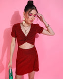 Red V-Neck Waist Cut Out Sheath Dress