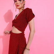 Red V-Neck Waist Cut Out Sheath Dress