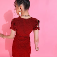 Red V-Neck Waist Cut Out Sheath Dress