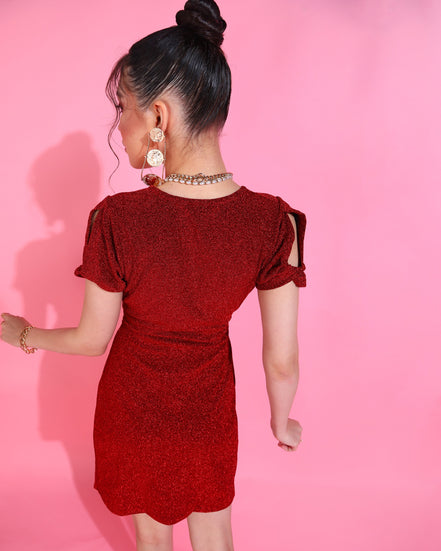 Red V-Neck Waist Cut Out Sheath Dress