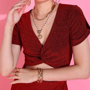 Red V-Neck Waist Cut Out Sheath Dress