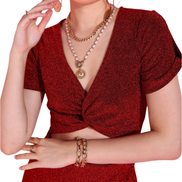 Red V-Neck Waist Cut Out Sheath Dress