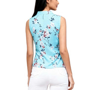 Turquoise Floral Print Tie-Neck Sleeveless Top