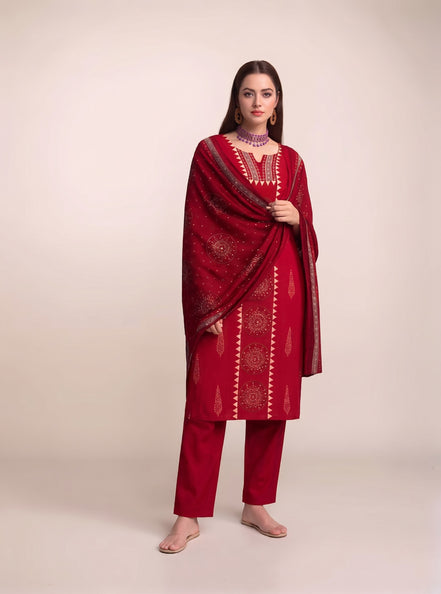 Red Mandala Print Kurta Set with Dupatta