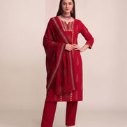 Red Mandala Print Kurta Set with Dupatta