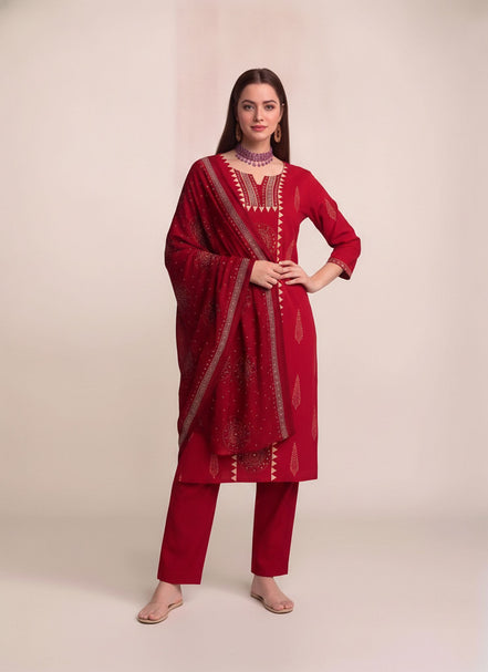 Red Mandala Print Kurta Set with Dupatta