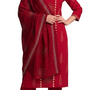 Red Mandala Print Kurta Set with Dupatta
