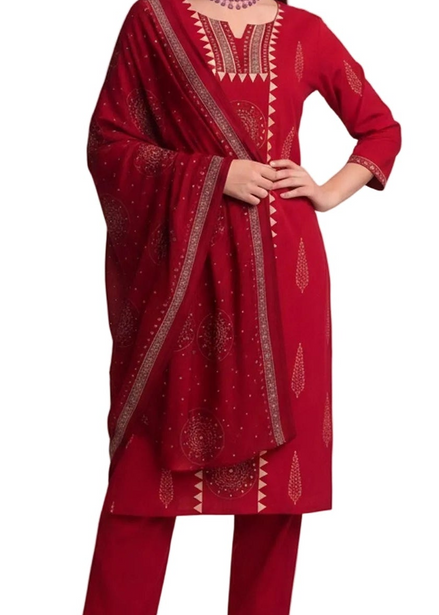 Red Mandala Print Kurta Set with Dupatta