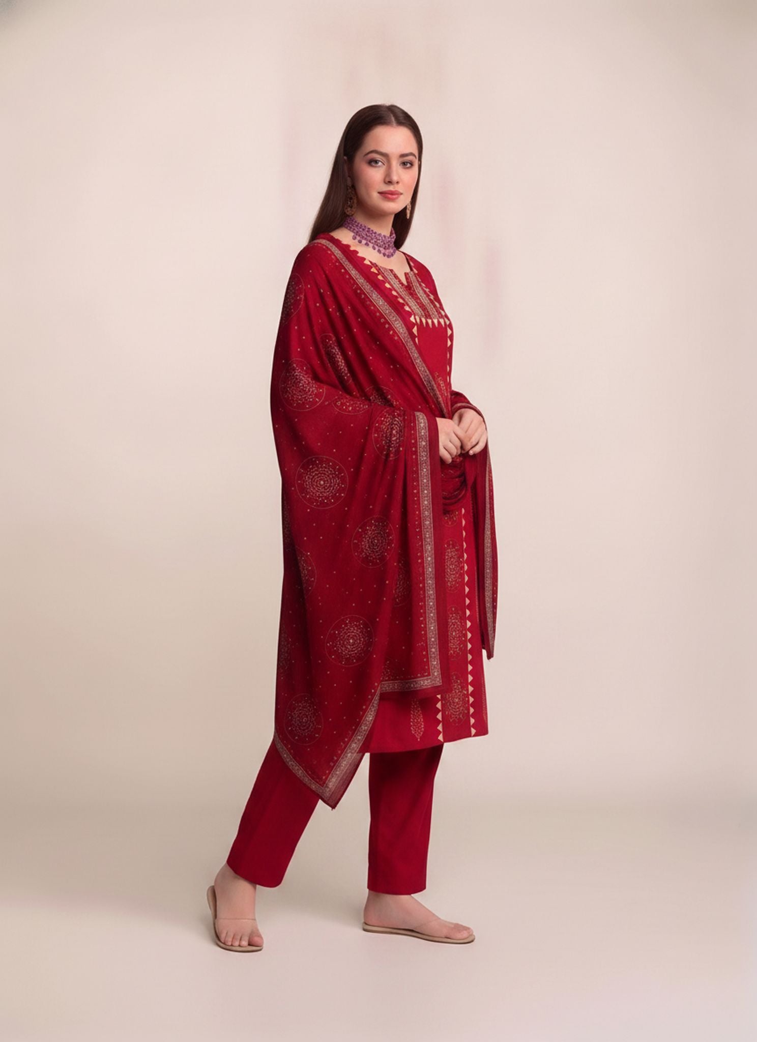 Red Mandala Print Kurta Set with Dupatta