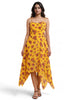Yellow Floral Handkerchief Hem Midi Dress