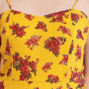 Yellow Floral Handkerchief Hem Midi Dress