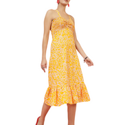 Women Yellow Printed A-Line Midi Dress