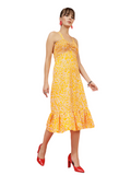 Women Yellow Printed A-Line Midi Dress