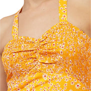 Women Yellow Printed A-Line Midi Dress