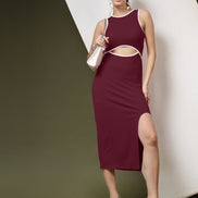 Women's Cutout Maroon Midi Dress