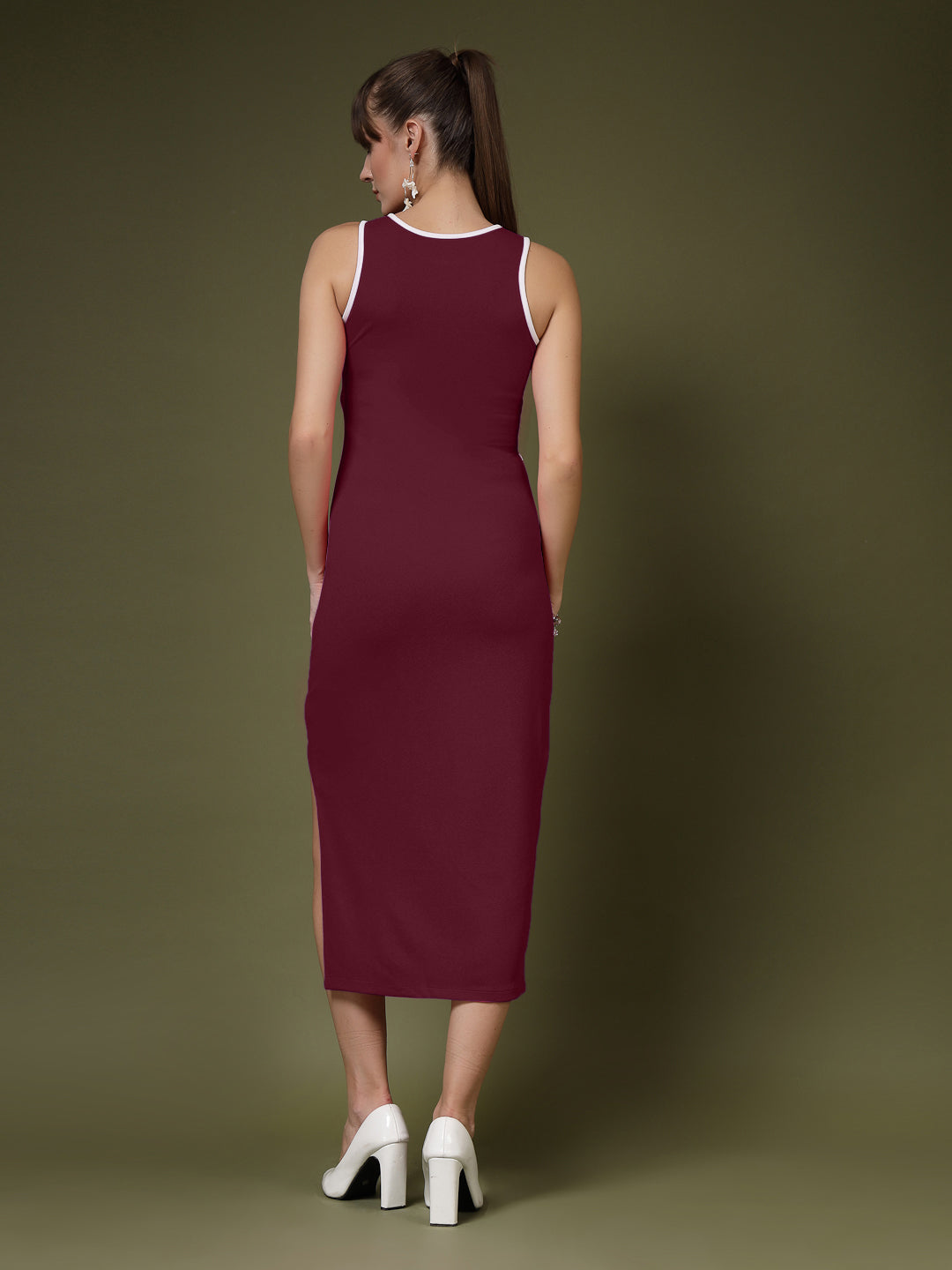 Women's Cutout Maroon Midi Dress