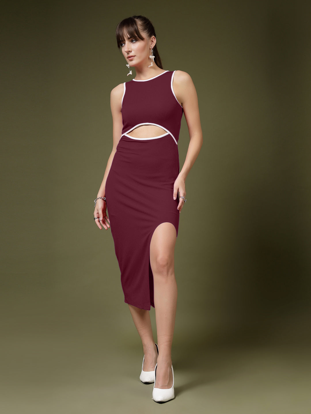 Women's Cutout Maroon Midi Dress