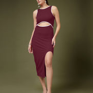 Women's Cutout Maroon Midi Dress