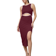 Women's Cutout Maroon Midi Dress
