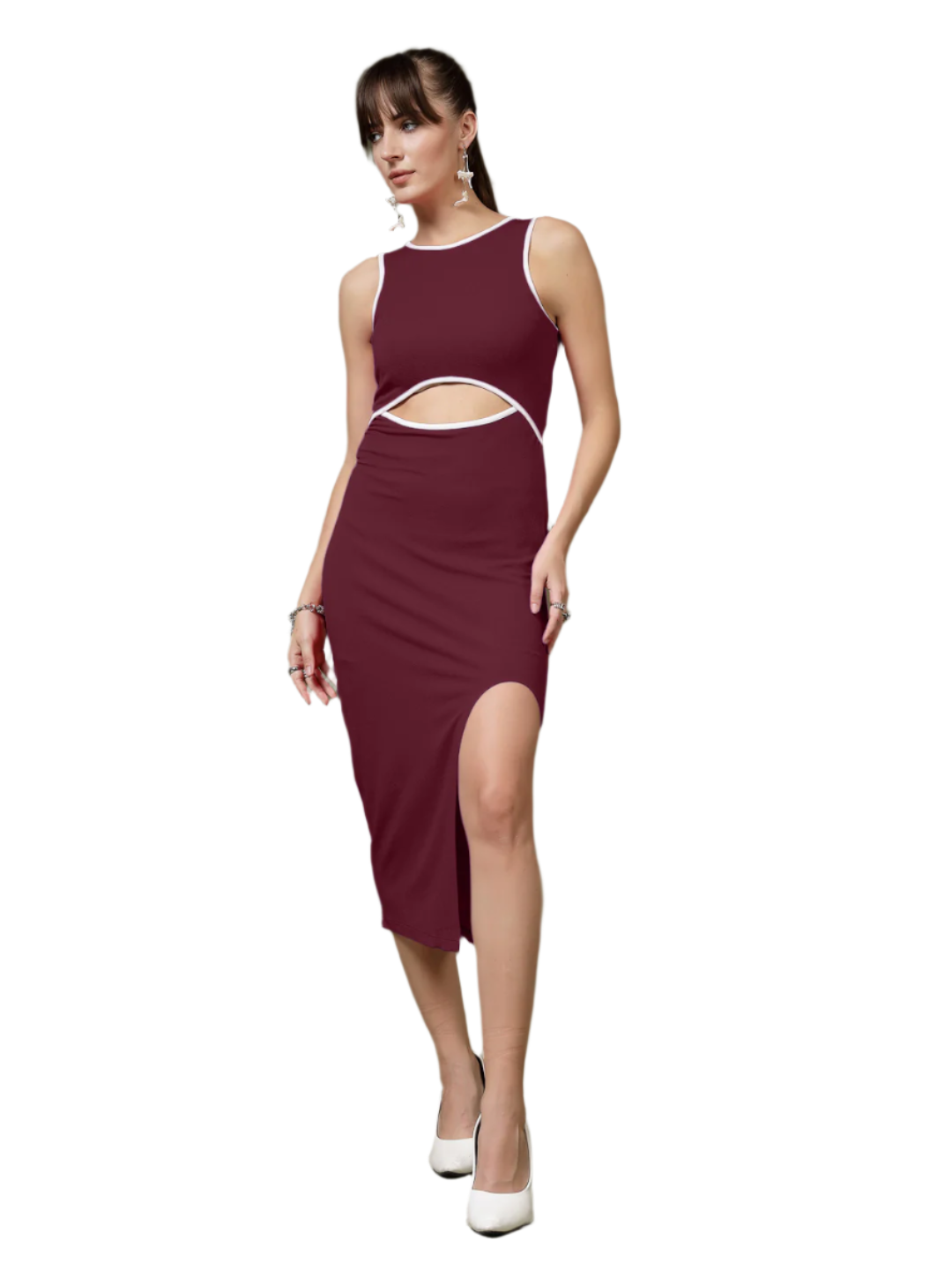 Women's Cutout Maroon Midi Dress