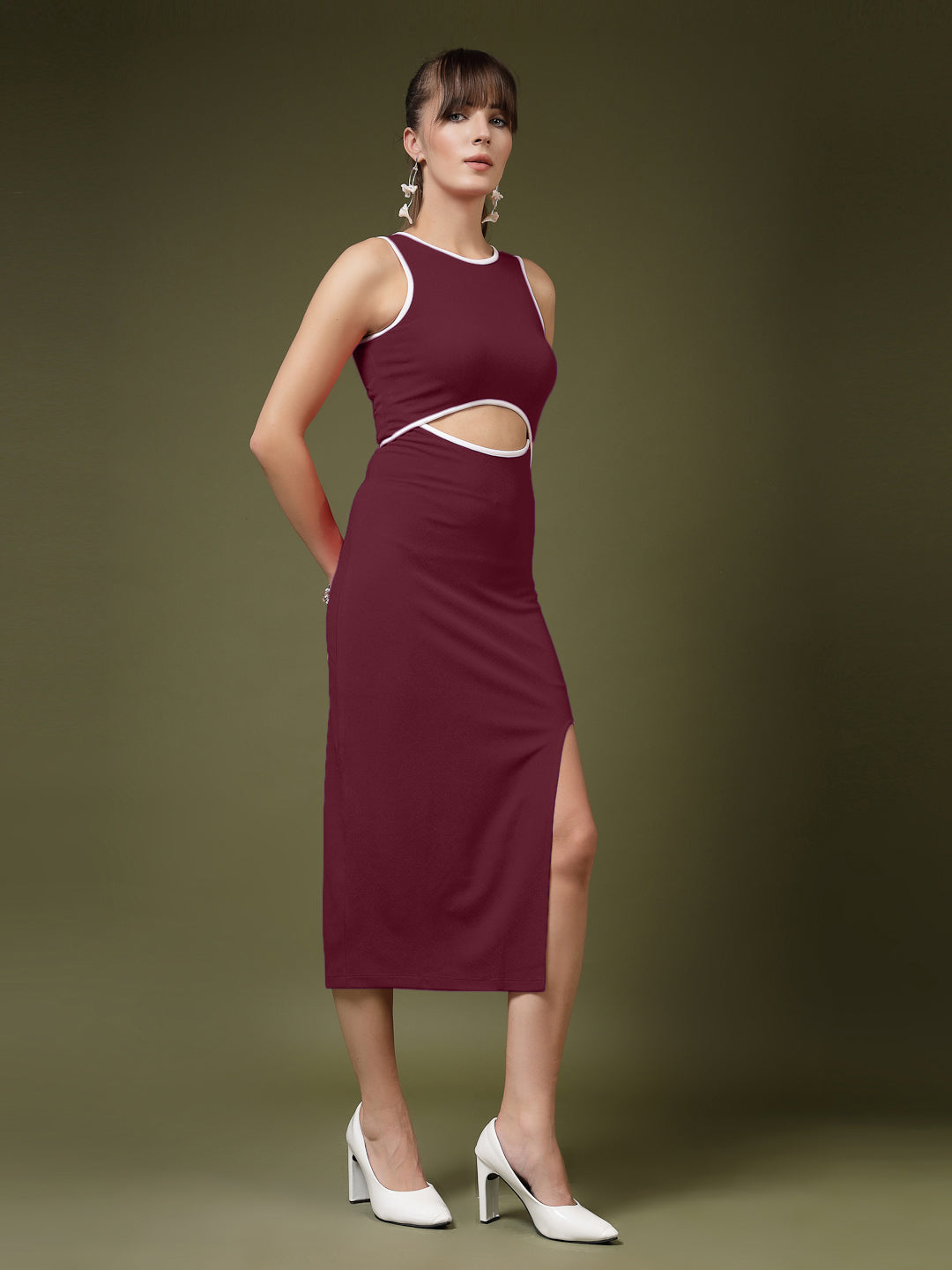 Women's Cutout Maroon Midi Dress