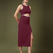 Women's Cutout Maroon Midi Dress