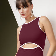 Women's Cutout Maroon Midi Dress