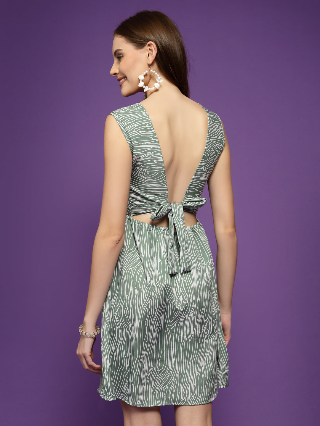 Abstract Printed Backless A-Line Dress