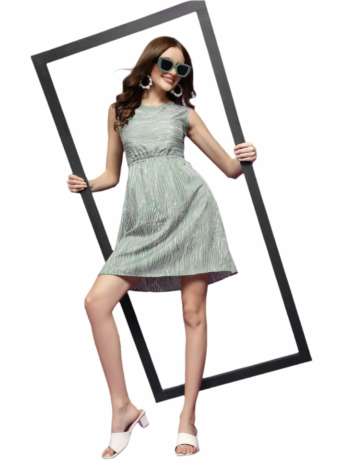 Abstract Printed Backless A-Line Dress