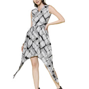 Monochrome Plaid Handkerchief Hem Dress