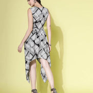 Monochrome Plaid Handkerchief Hem Dress