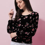 Floral Printed Round Neck Long Puff Sleeves Regular Top