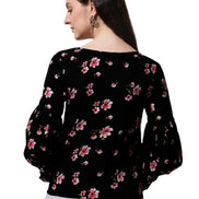 Floral Printed Round Neck Long Puff Sleeves Regular Top