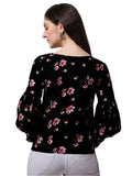 Floral Printed Round Neck Long Puff Sleeves Regular Top