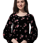 Floral Printed Round Neck Long Puff Sleeves Regular Top