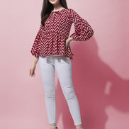 Casual Balloon Sleeve Red Top