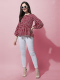 Casual Balloon Sleeve Red Top