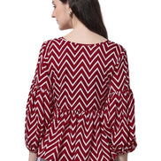 Casual Balloon Sleeve Red Top