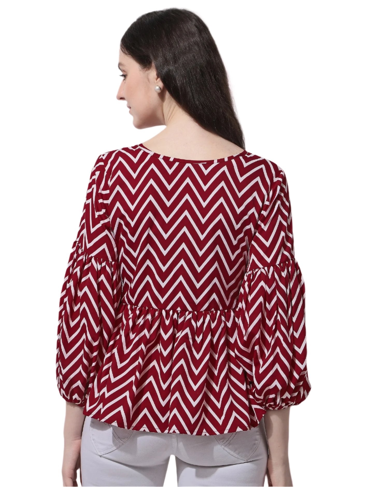 Casual Balloon Sleeve Red Top