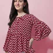Casual Balloon Sleeve Red Top