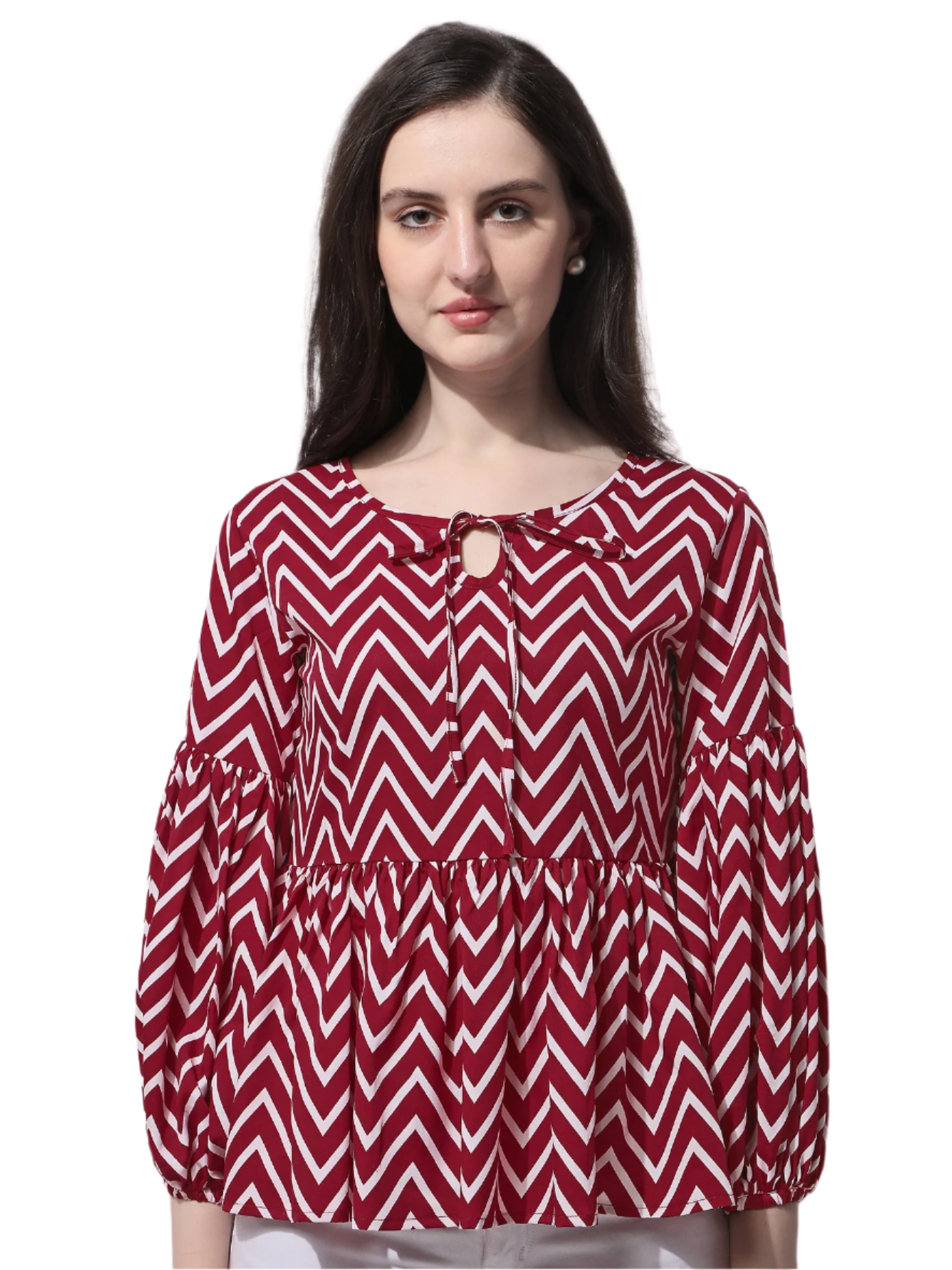 Casual Balloon Sleeve Red Top