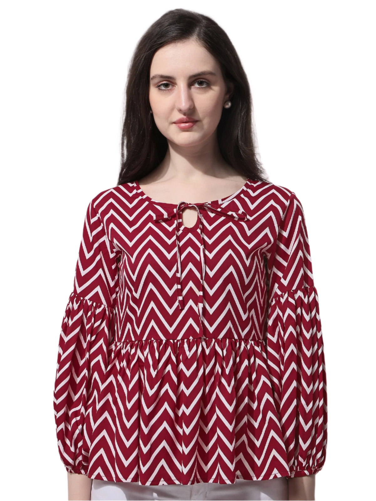 Casual Balloon Sleeve Red Top